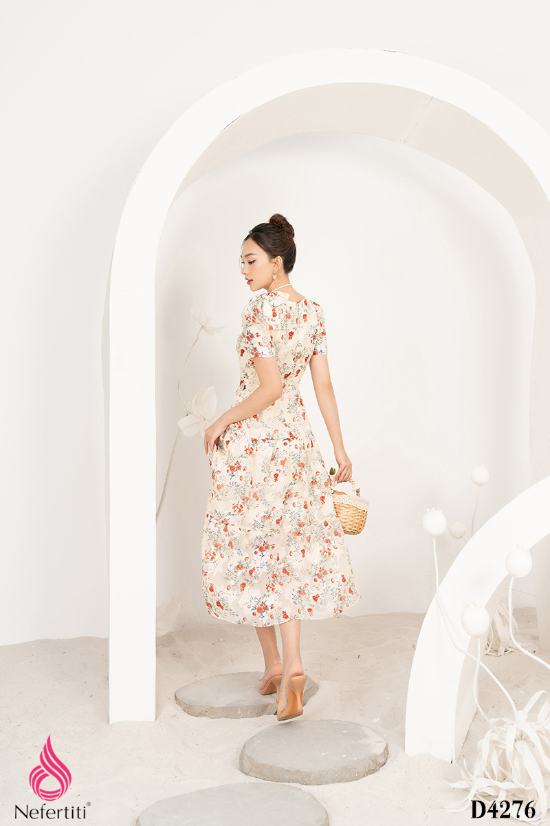 1D4276 - ĐẦM VOAN HỌA TIẾT HOA DÁNG XÒE