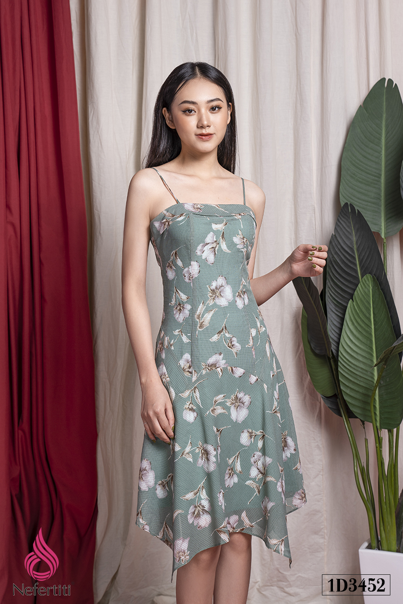 1D3452 - ĐẦM 2 DÂY HỌA TIẾT HOA