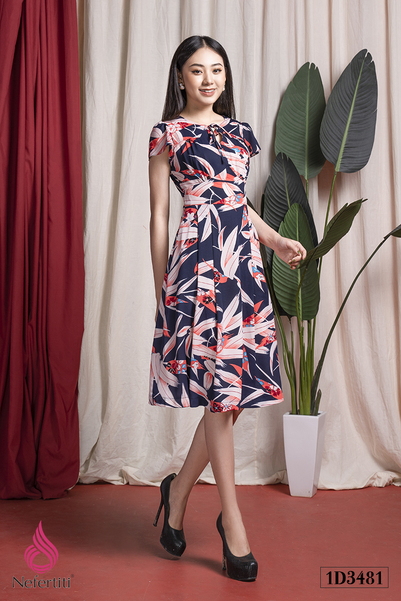 1D3481 - ĐẦM LỤA HỌA TIẾT XẾP LI XÒE