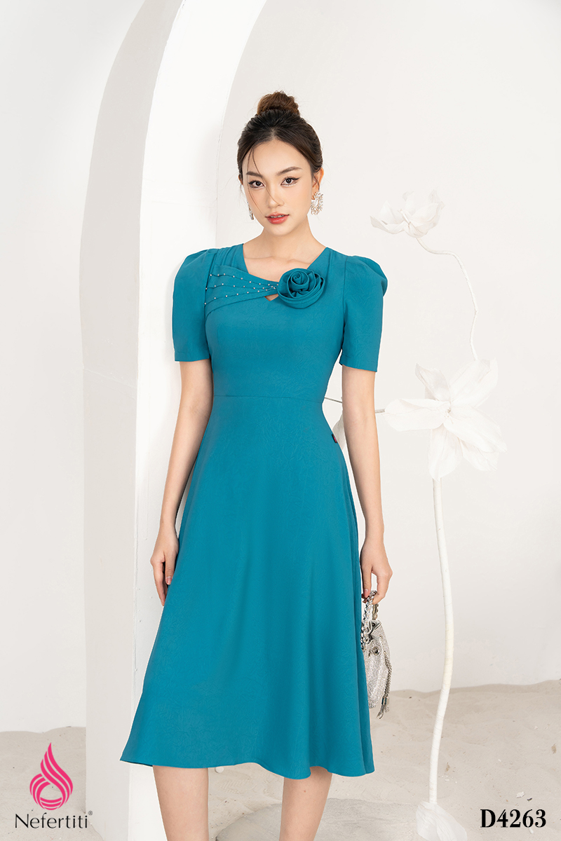 3D4263 - ĐẦM XÒE ĐÍNH HOA 3D