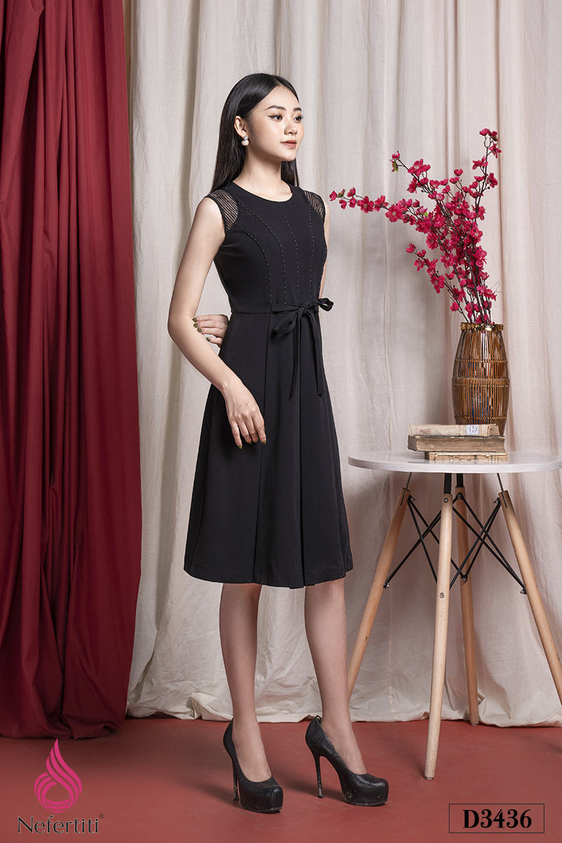 3D3436 - ĐẦM ĐEN DÁNG XÒE