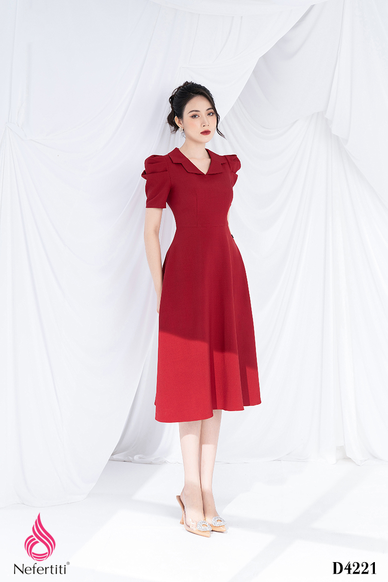 3D4221 - ĐẦM DÁNG XÒE TAY XẾP BỒNG