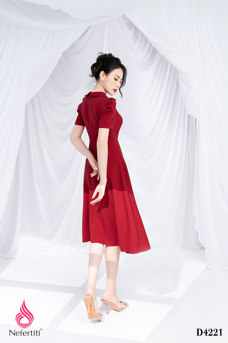 3D4221 - ĐẦM DÁNG XÒE TAY XẾP BỒNG