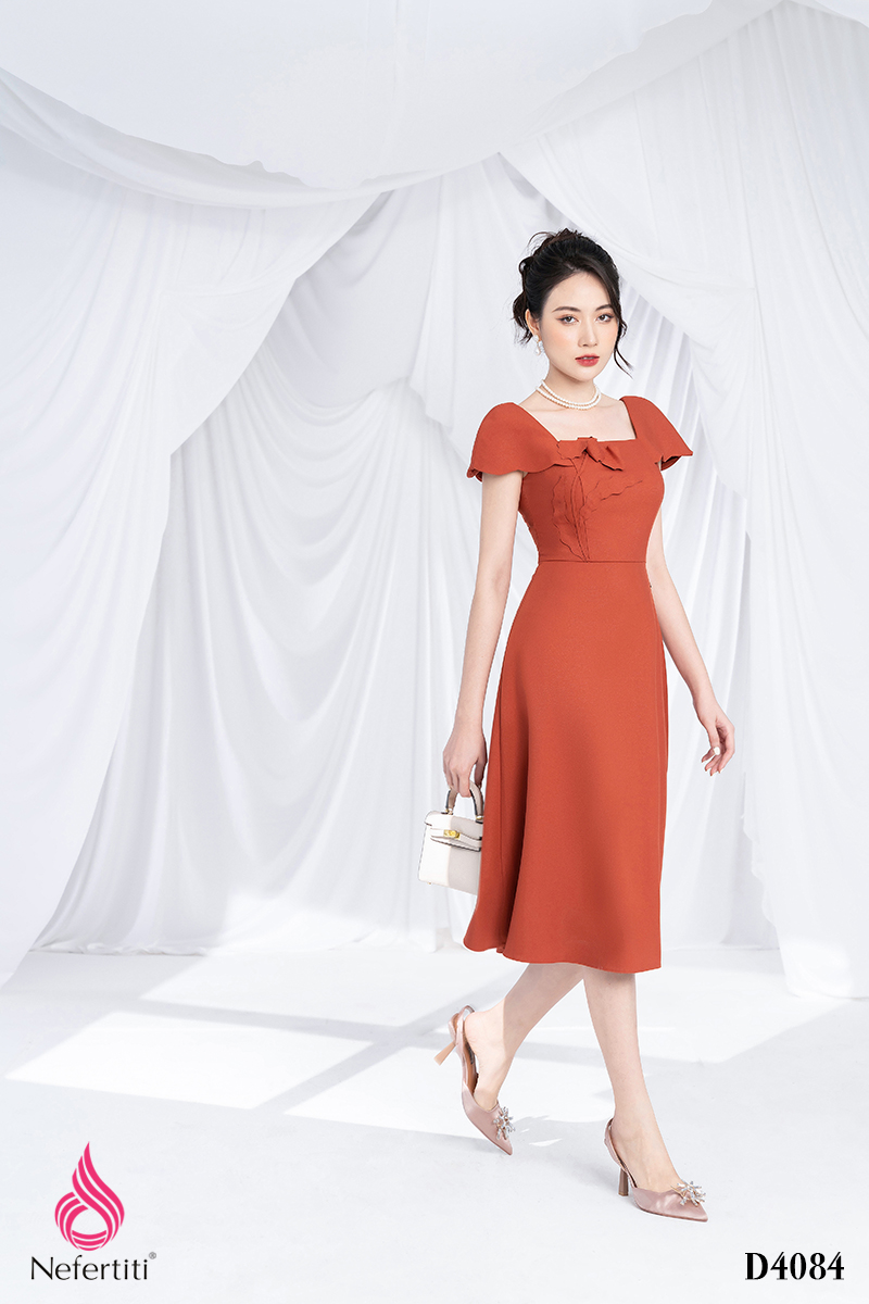 3D4084 - ĐẦM XÒE CỔ VUÔNG ĐÍNH HOA 3D | Nefertiti Fashion