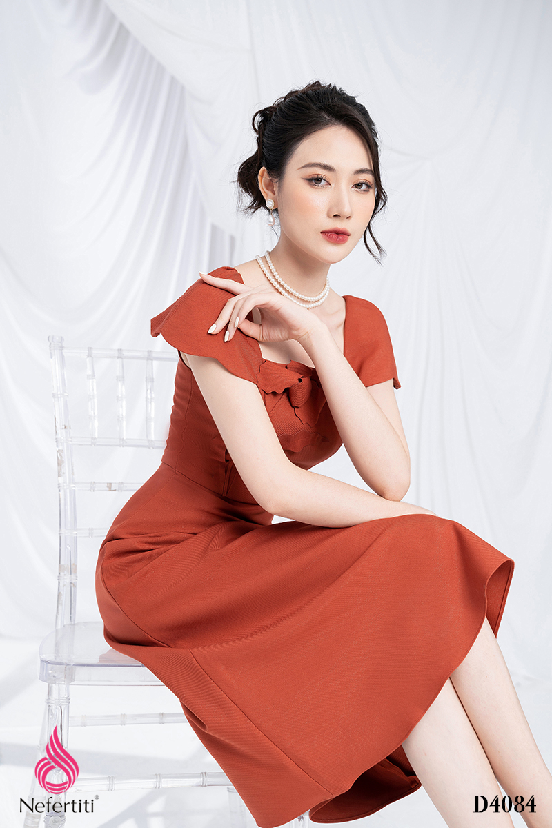 3D4084 - ĐẦM XÒE CỔ VUÔNG ĐÍNH HOA 3D