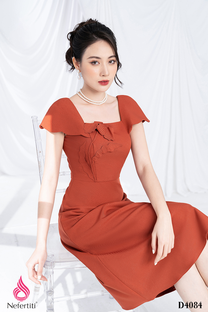 3D4084 - ĐẦM XÒE CỔ VUÔNG ĐÍNH HOA 3D