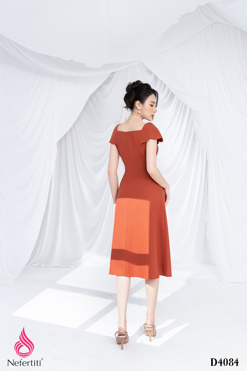 3D4084 - ĐẦM XÒE CỔ VUÔNG ĐÍNH HOA 3D