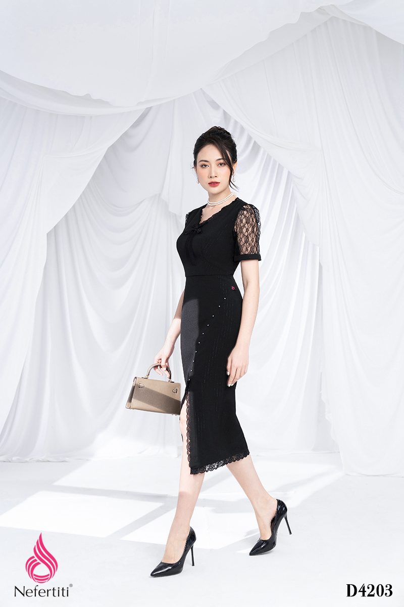 3D4203 - ĐẦM PHỐI REN XẺ ĐÙI