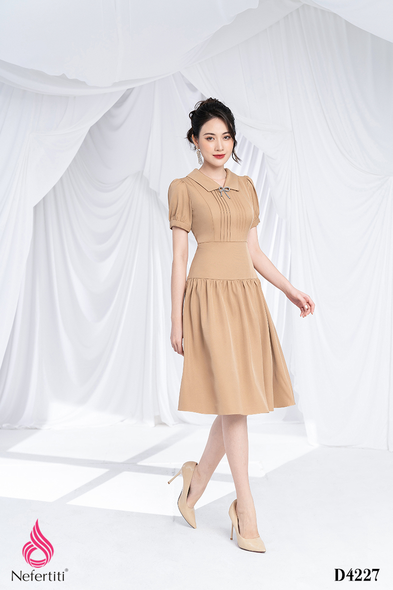 3D4227 - ĐẦM XẾP LI XÒE TAY BỒNG