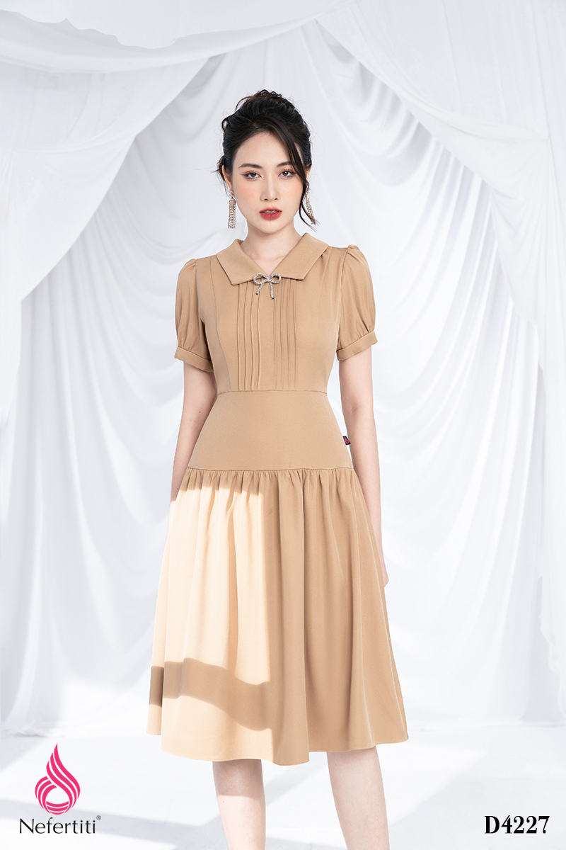 3D4227 - ĐẦM XẾP LI XÒE TAY BỒNG