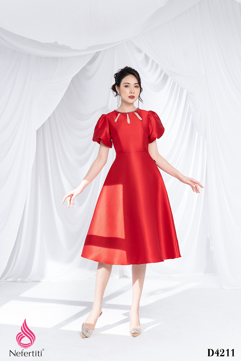 3D4211 - ĐẦM TAFTA ĐỎ