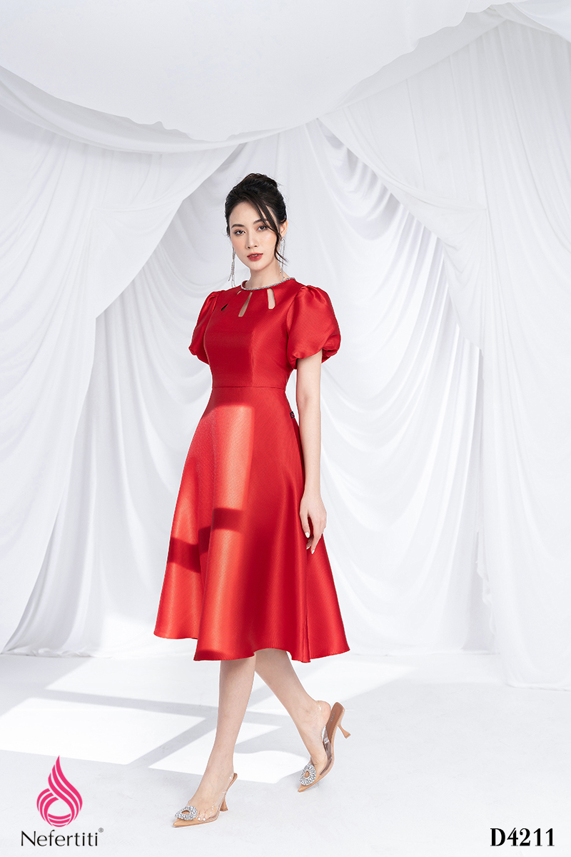 3D4211 - ĐẦM TAFTA ĐỎ