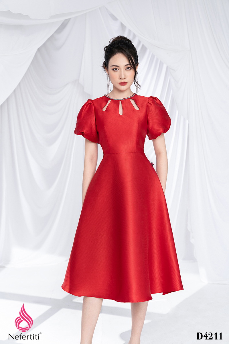 3D4211 - ĐẦM TAFTA ĐỎ