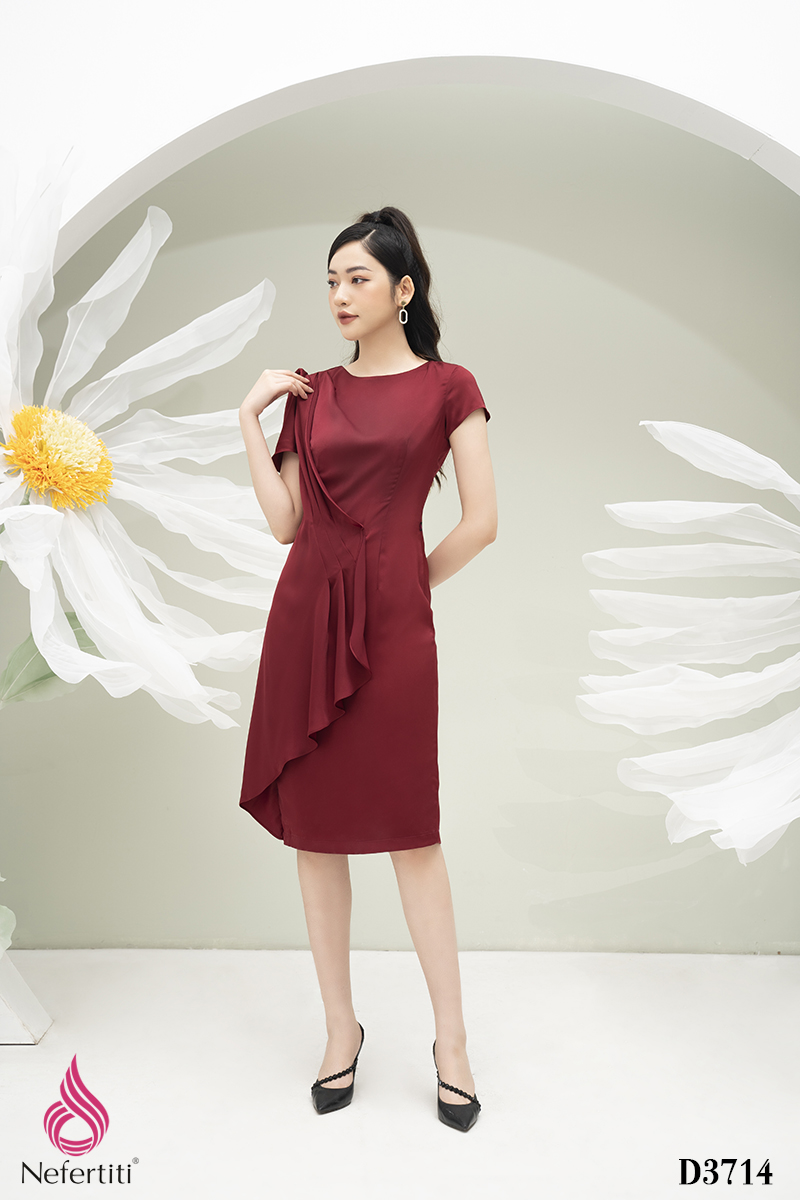 1D3714 - ĐẦM LỤA ĐẮP VẠT XẾP LI