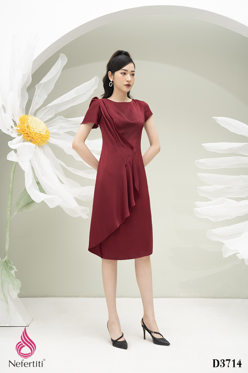 1D3714 - ĐẦM LỤA ĐẮP VẠT XẾP LI