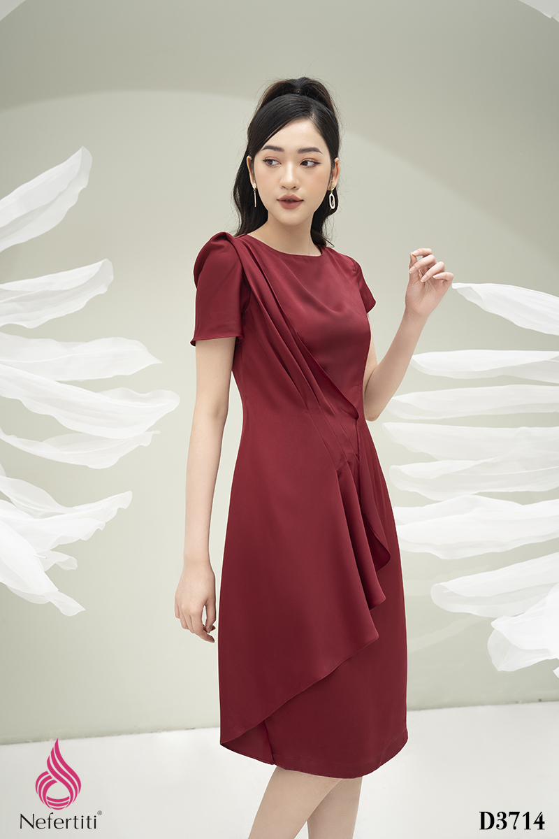 1D3714 - ĐẦM LỤA ĐẮP VẠT XẾP LI