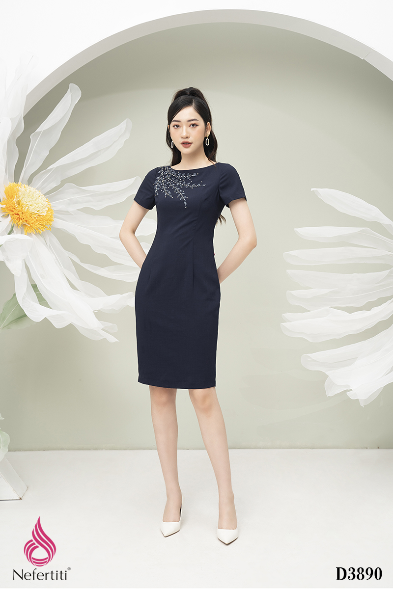 1D3890 - ĐẦM DÁNG ÔM ĐÍNH HOA TRANG TRÍ