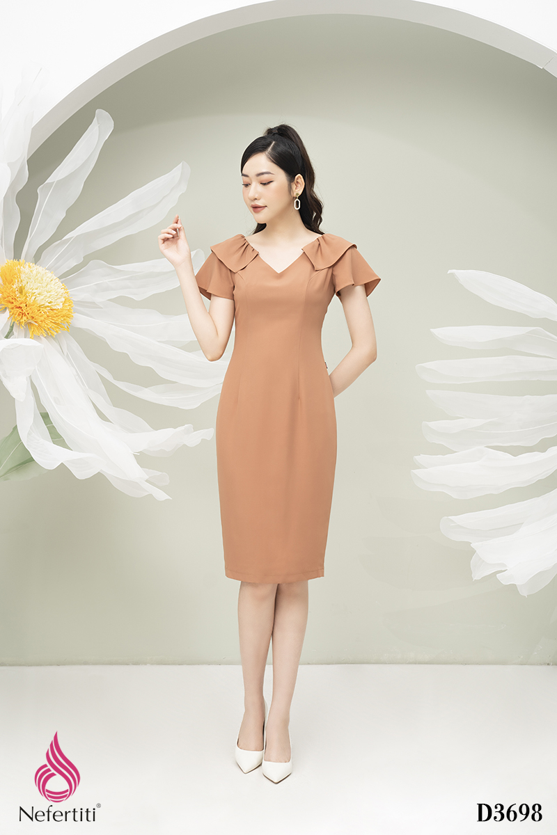 1D3698 - ĐẦM CỔ V TAY XẺ CÁCH ĐIỆU