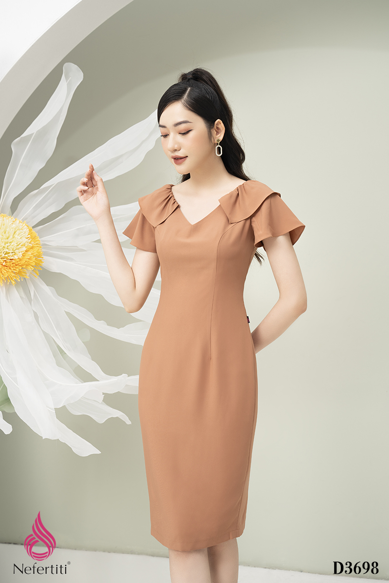 1D3698 - ĐẦM CỔ V TAY XẺ CÁCH ĐIỆU