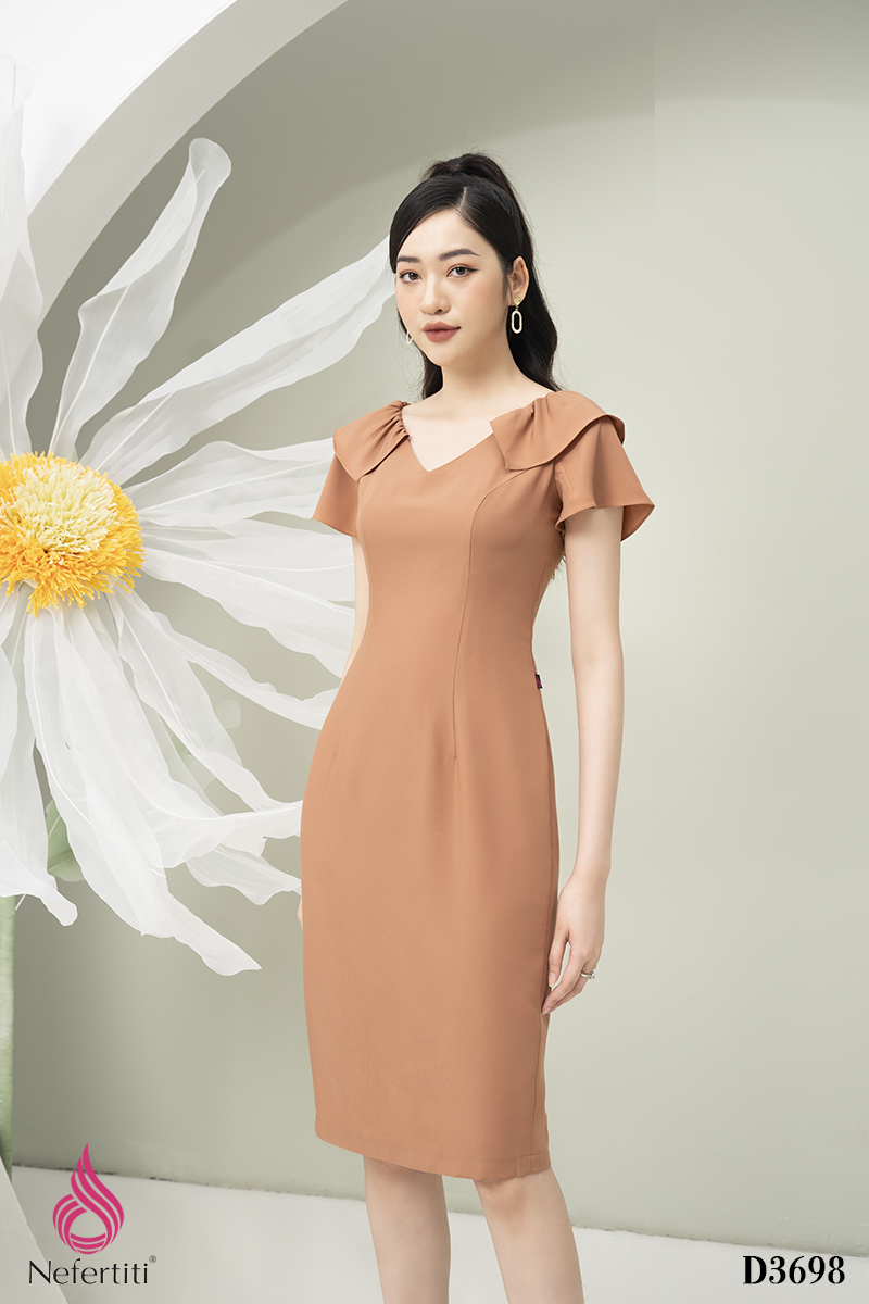 1D3698 - ĐẦM CỔ V TAY XẺ CÁCH ĐIỆU