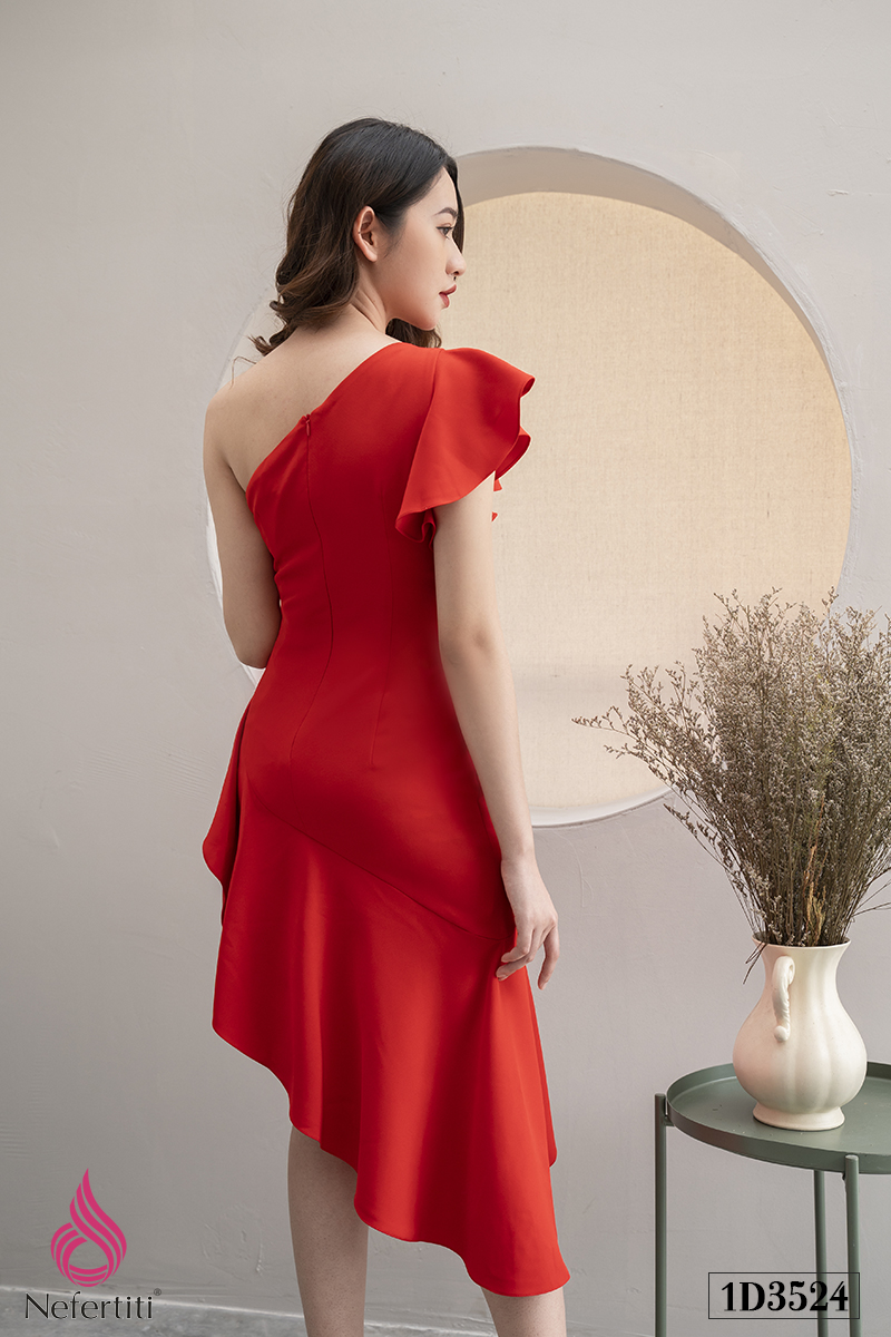 2D3524 - ĐẦM LỆCH VAI XẾP BÈO NHÚN CÁCH ĐIỆU