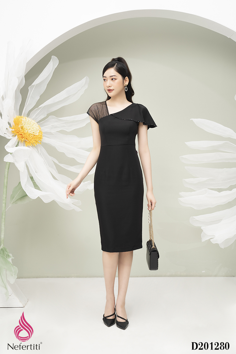 2D201280 - ĐẦM PHỐI LƯỚI DÁNG ÔM