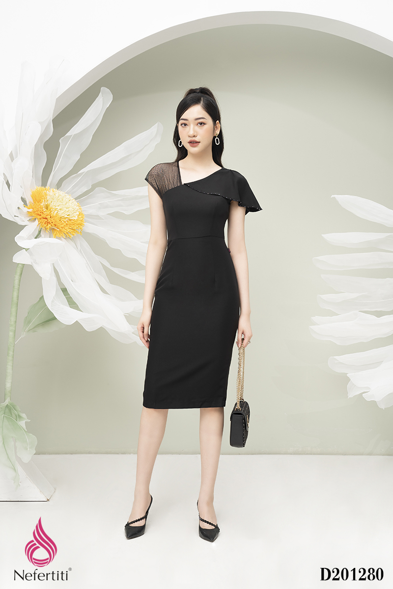 2D201280 - ĐẦM PHỐI LƯỚI DÁNG ÔM