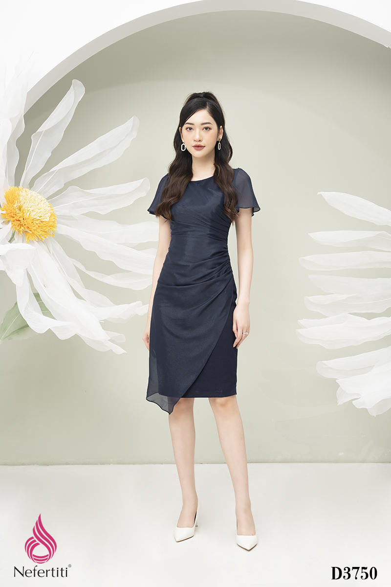 1D3750 - ĐẦM PHỐI VOAN XẾP NHÚN CÁCH ĐIỆU