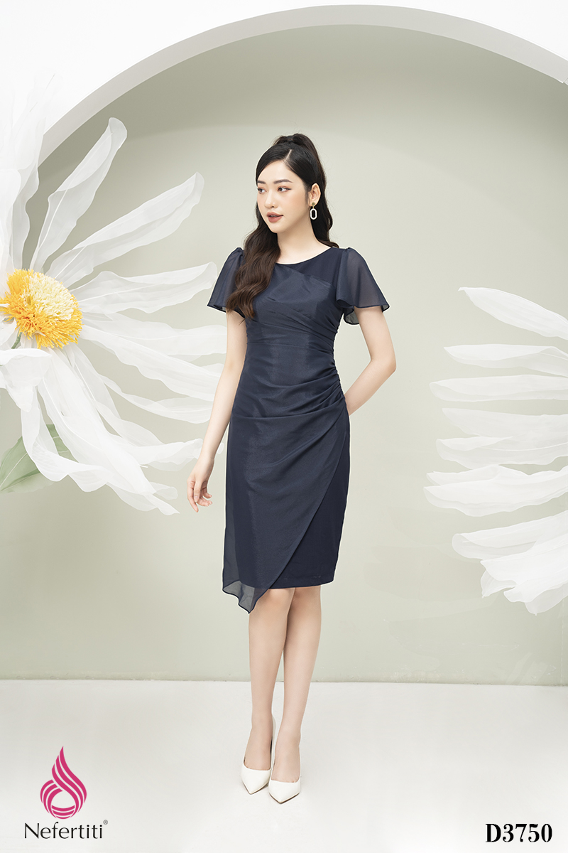 1D3750 - ĐẦM PHỐI VOAN XẾP NHÚN CÁCH ĐIỆU