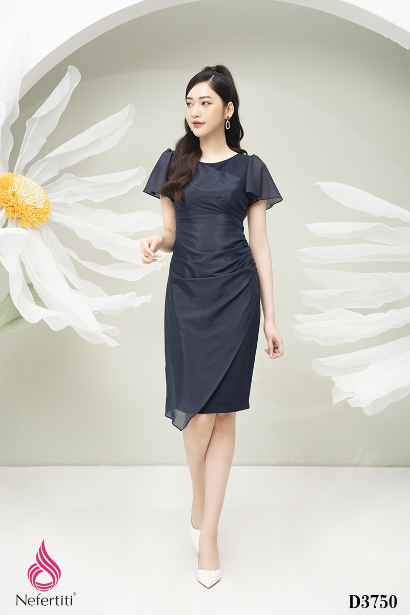 1D3750 - ĐẦM PHỐI VOAN XẾP NHÚN CÁCH ĐIỆU