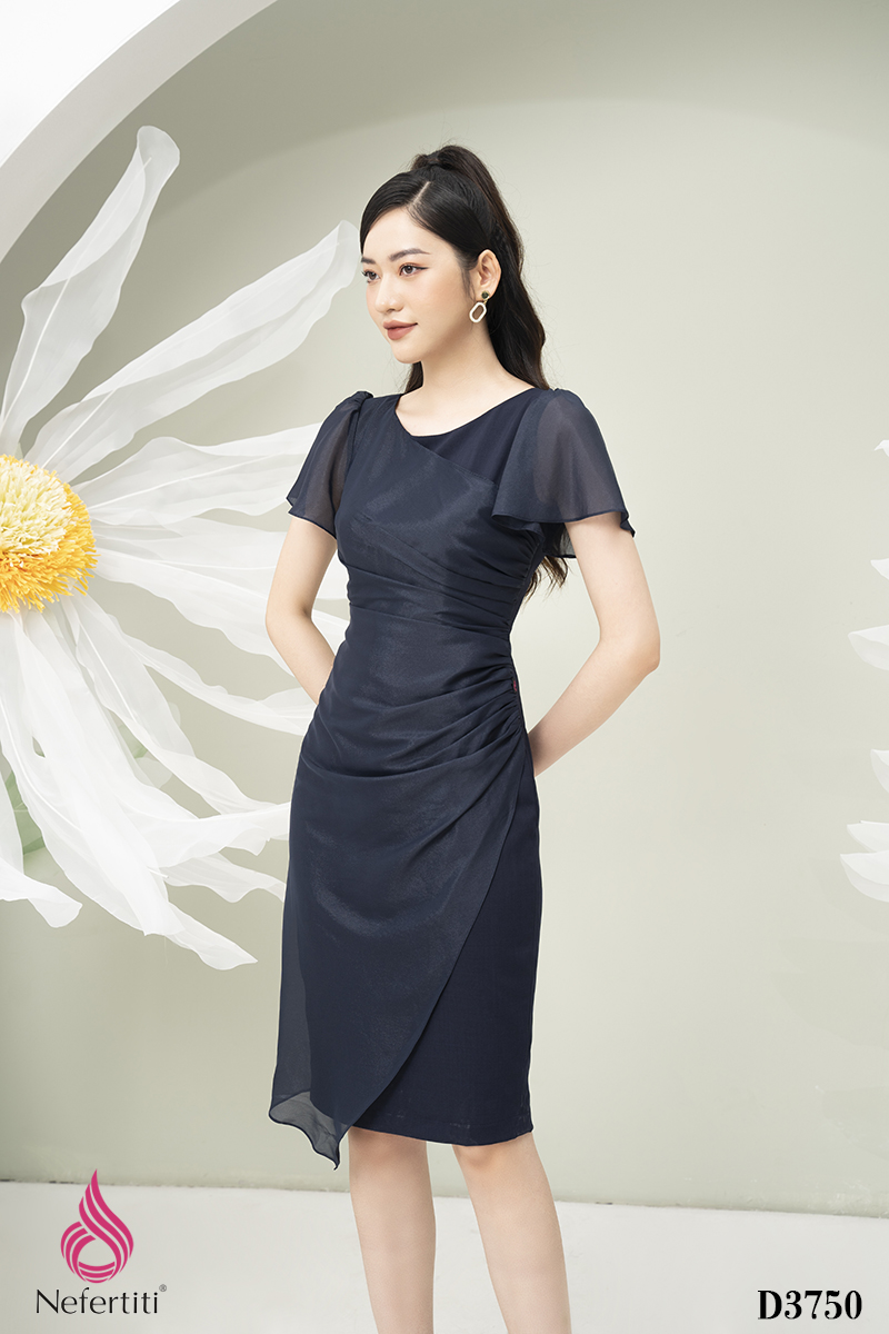 1D3750 - ĐẦM PHỐI VOAN XẾP NHÚN CÁCH ĐIỆU