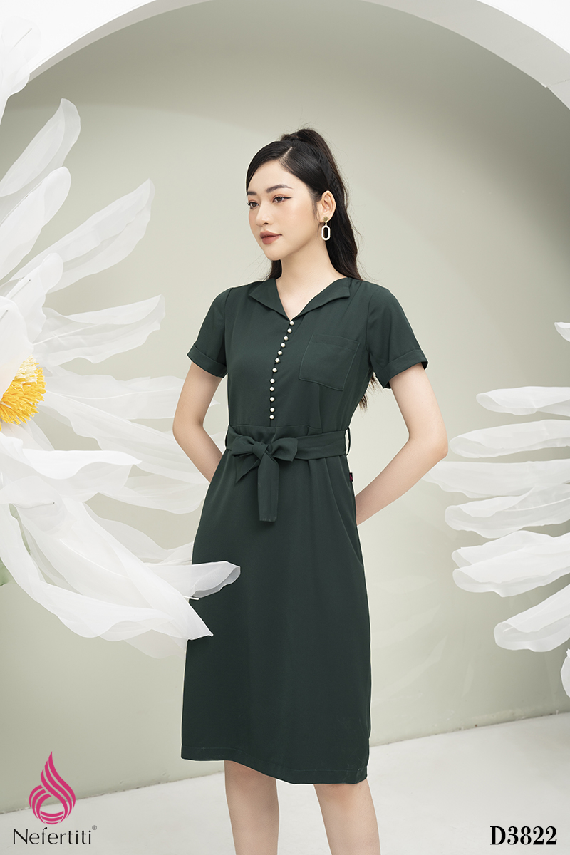 1D3822 - ĐẦM LỤA DÁNG SUÔNG THẮT ĐAI EO | Nefertiti Fashion