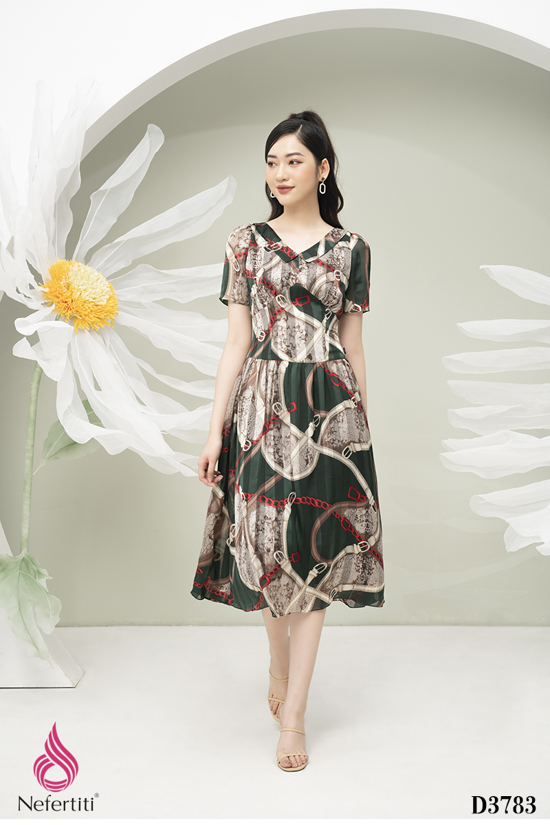 1D3783 - ĐẦM HỌA TIẾT DÁNG XÒE DÀI