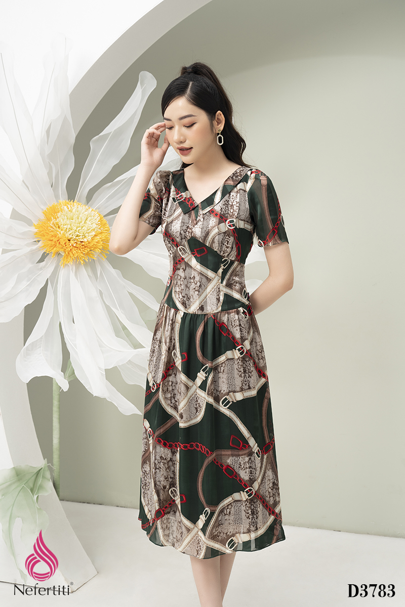 1D3783 - ĐẦM HỌA TIẾT DÁNG XÒE DÀI