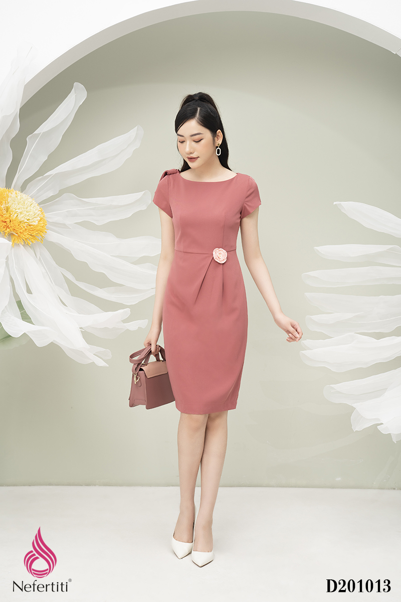 1D201013 - ĐẦM ĐÍNH HOA XẾP LI CÁCH ĐIỆU