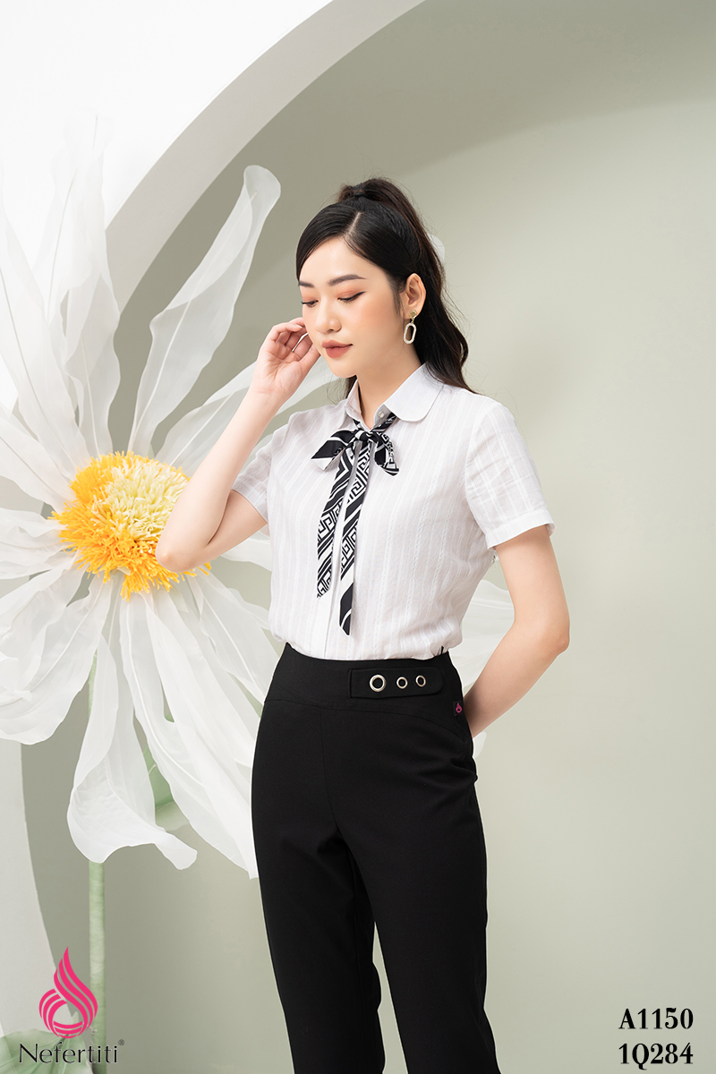 1A1150 - ÁO SƠ MI NGẮN TAY THẮT NƠ CỔ