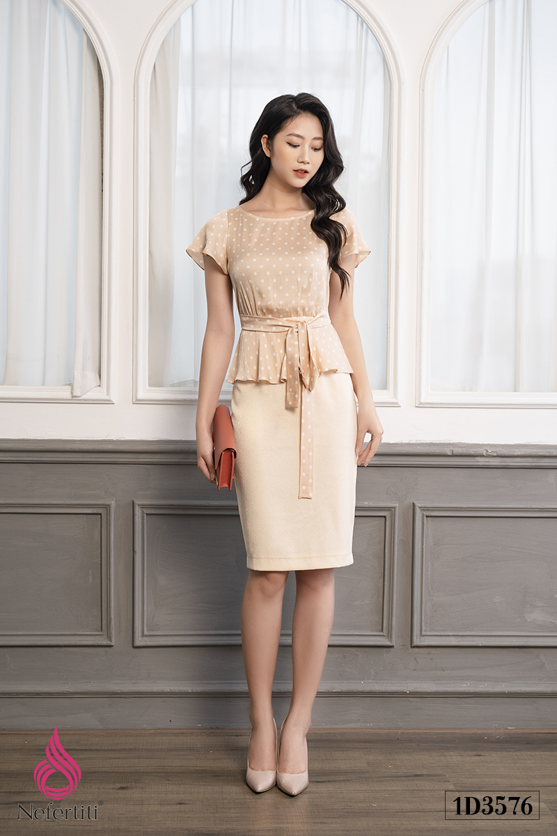 1D3576 - ĐẦM PEPLUM CHẤM BI