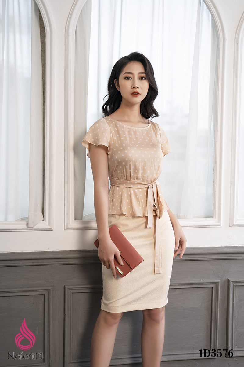 1D3576 - ĐẦM PEPLUM CHẤM BI