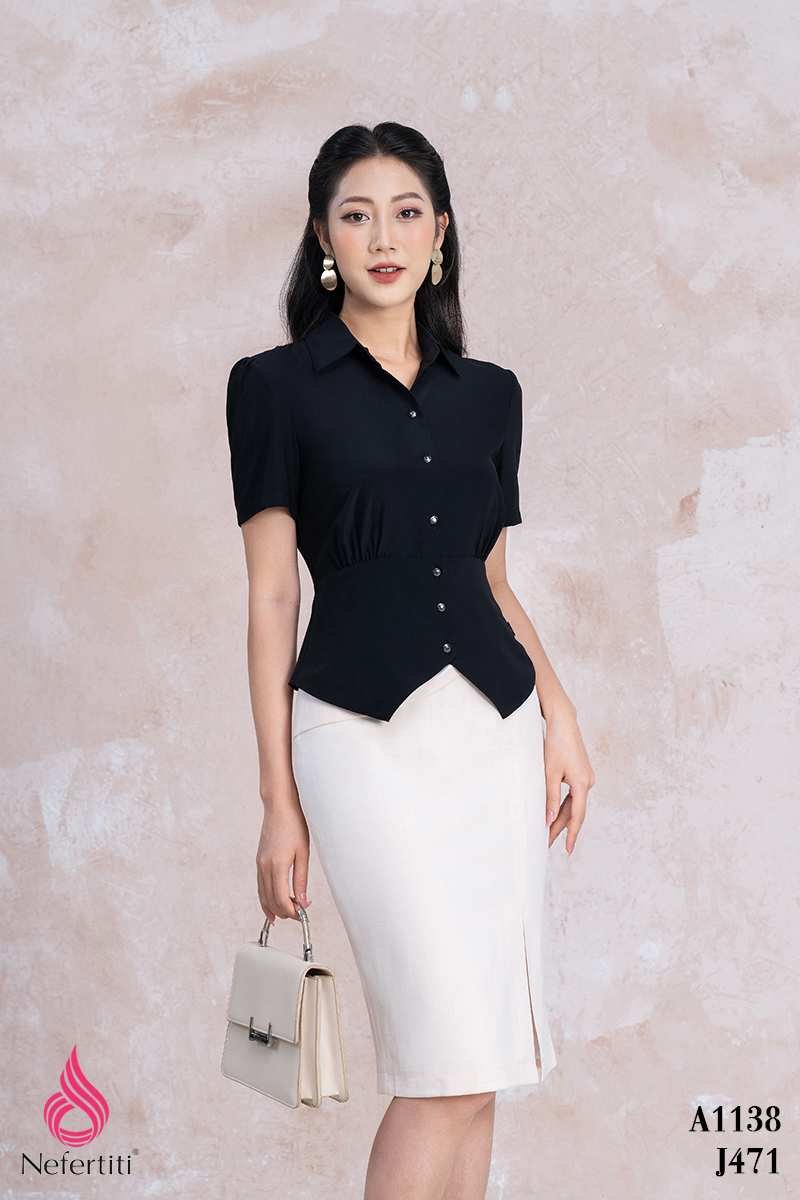 1A1138 - ÁO SƠ MI ĐEN CÁCH ĐIỆU