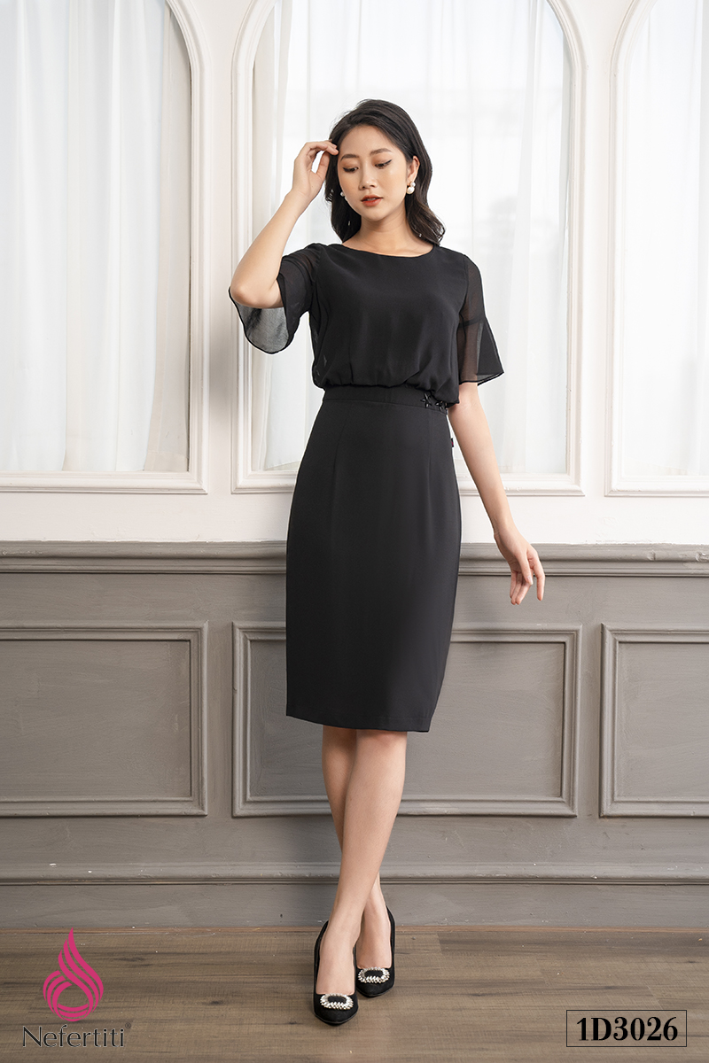 1D3026 - ĐẦM ĐEN PHỐI VOAN