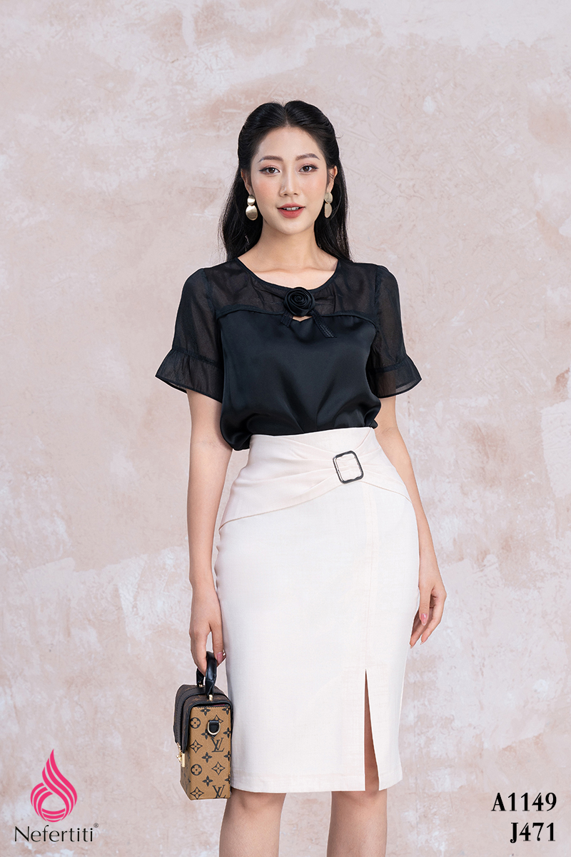 1A1149 - ÁO SƠ MI NGẮN TAY PHỐI VOAN