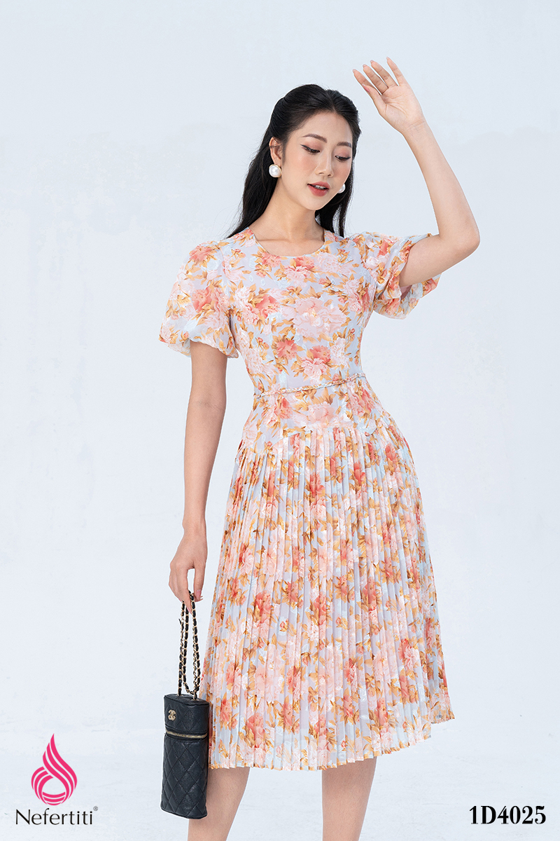 1D4025 - ĐẦM HOA XẾP LI DÁNG XÒE