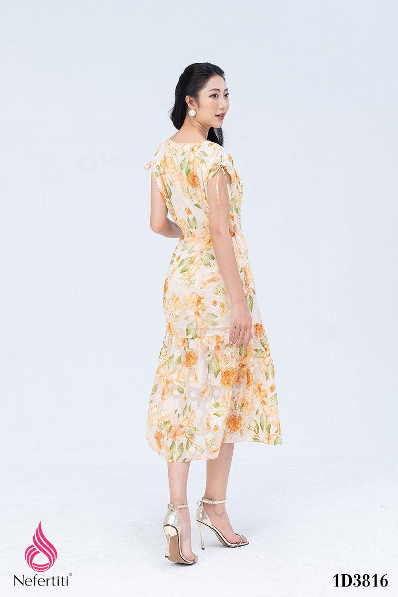 1D3816 - ĐẦM VOAN DÁNG DÀI THẮT EO