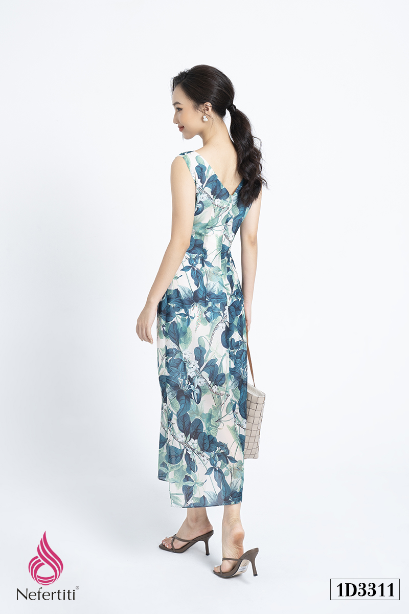 1D3311 - ĐẦM MAXI HỌA TIẾT HOA XANH