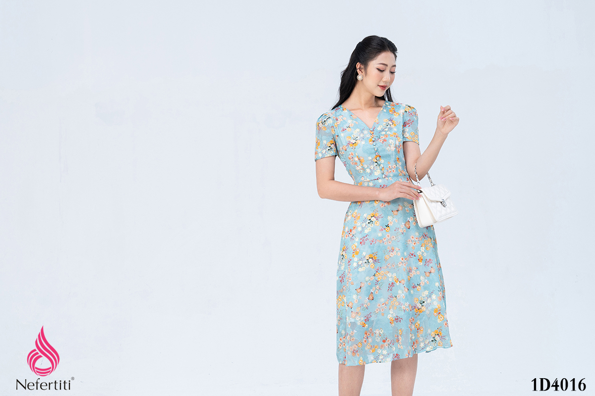 1D4016 - ĐẦM HOA DÁNG XÒE THÂN ĐÍNH CÚC CÁCH ĐIỆU