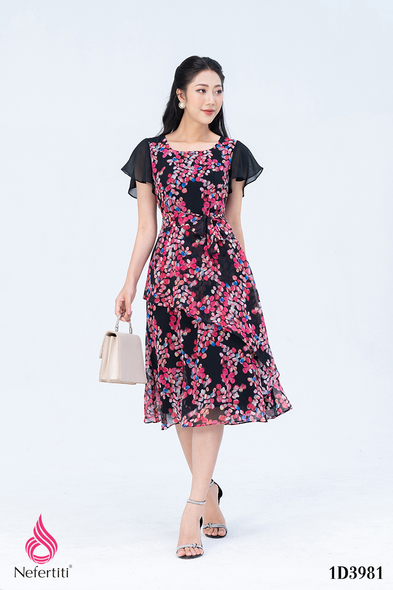 1D3981 - ĐẦM HOA VẠT CHÉO CÁCH ĐIỆU