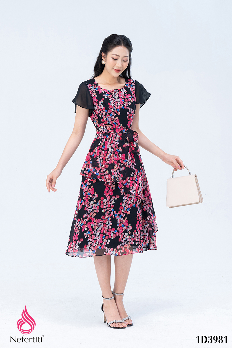 1D3981 - ĐẦM HOA VẠT CHÉO CÁCH ĐIỆU