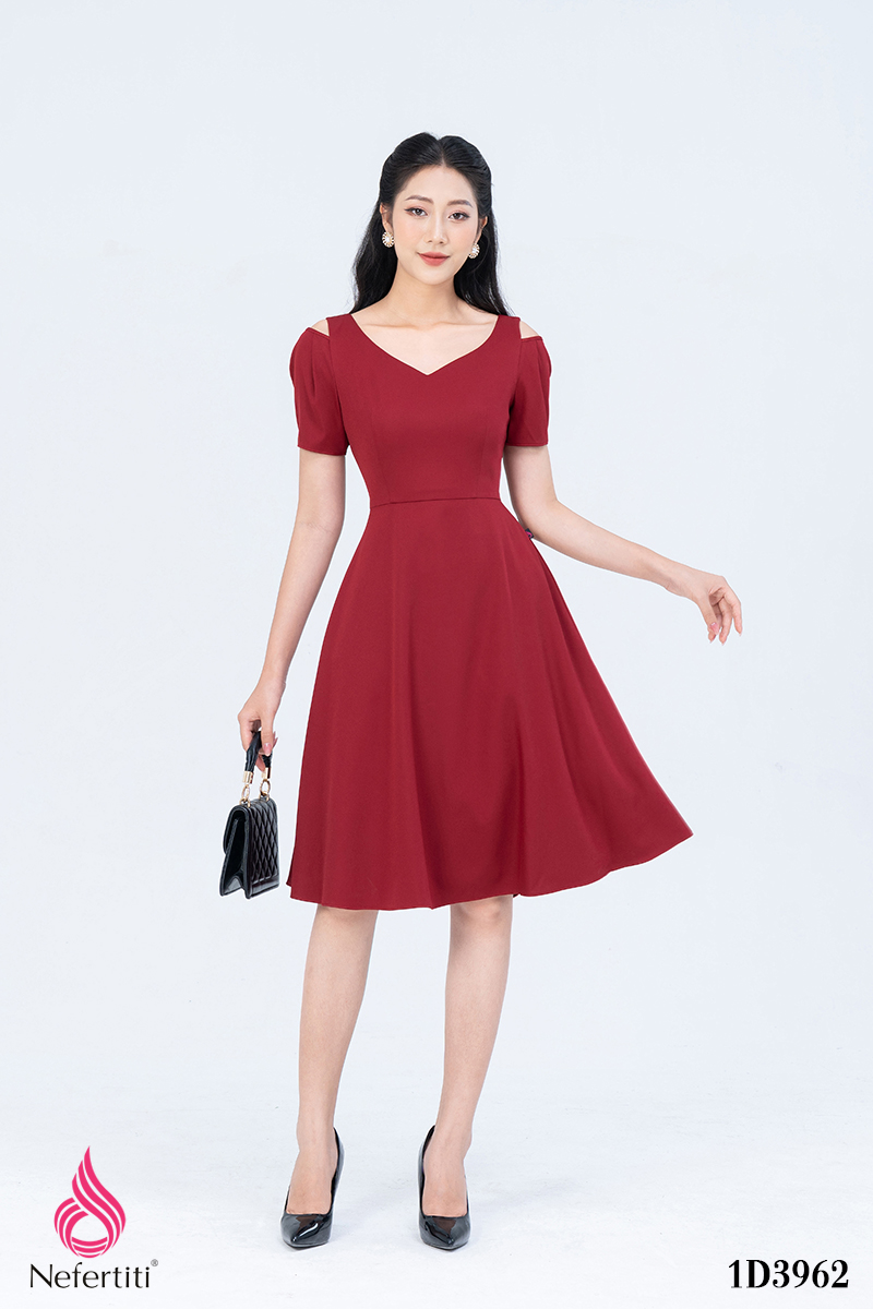 1D3962 - ĐẦM ĐỎ DÁNG XÒE