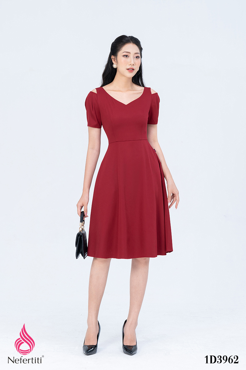 1D3962 - ĐẦM ĐỎ DÁNG XÒE