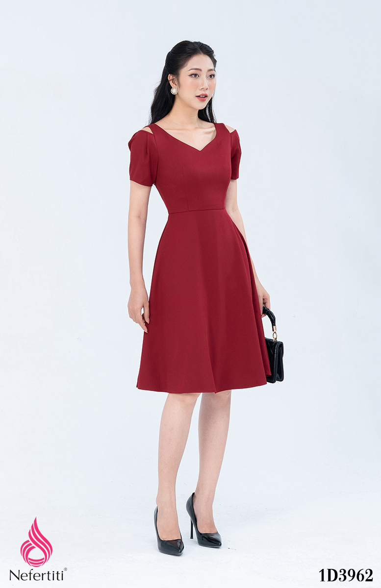 1D3962 - ĐẦM ĐỎ DÁNG XÒE